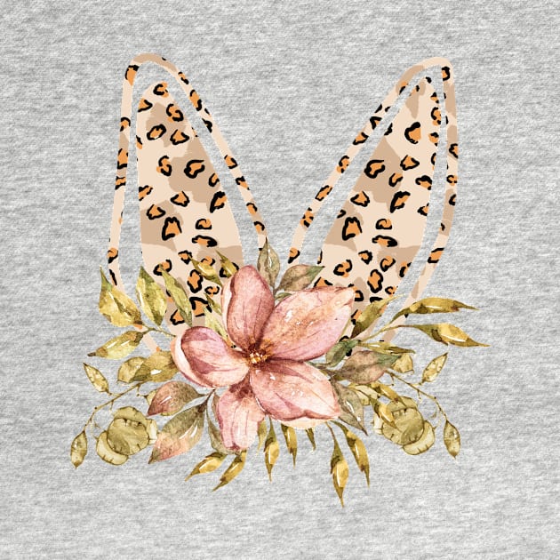 Cute leopard floral boho bunny ears illustration by tiana geo